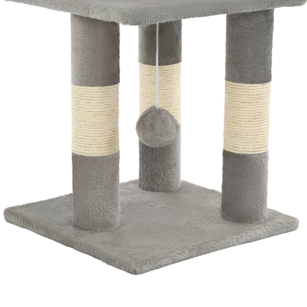 Kratzbaum für Katzen 65 cm grau mit Sisalseil und Teppich, ausgestattet mit Entspannungsbereichen sowie einem hängenden Ball zum Spielen