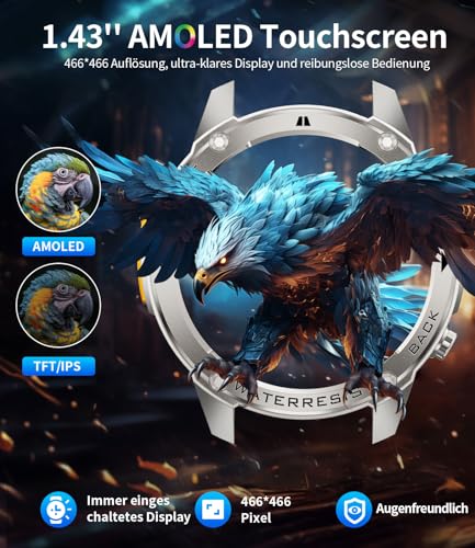 LIGE Militar Reloj Inteligente Hombre GPS, 1.43" AMOLED Smartwatch Hombre con Brújula, 500mAh Batería, Pulsómetro, Monitor de Sueño, Impermeable IP68, 170+ Modos Deportivos para Android iOS - imagen 2