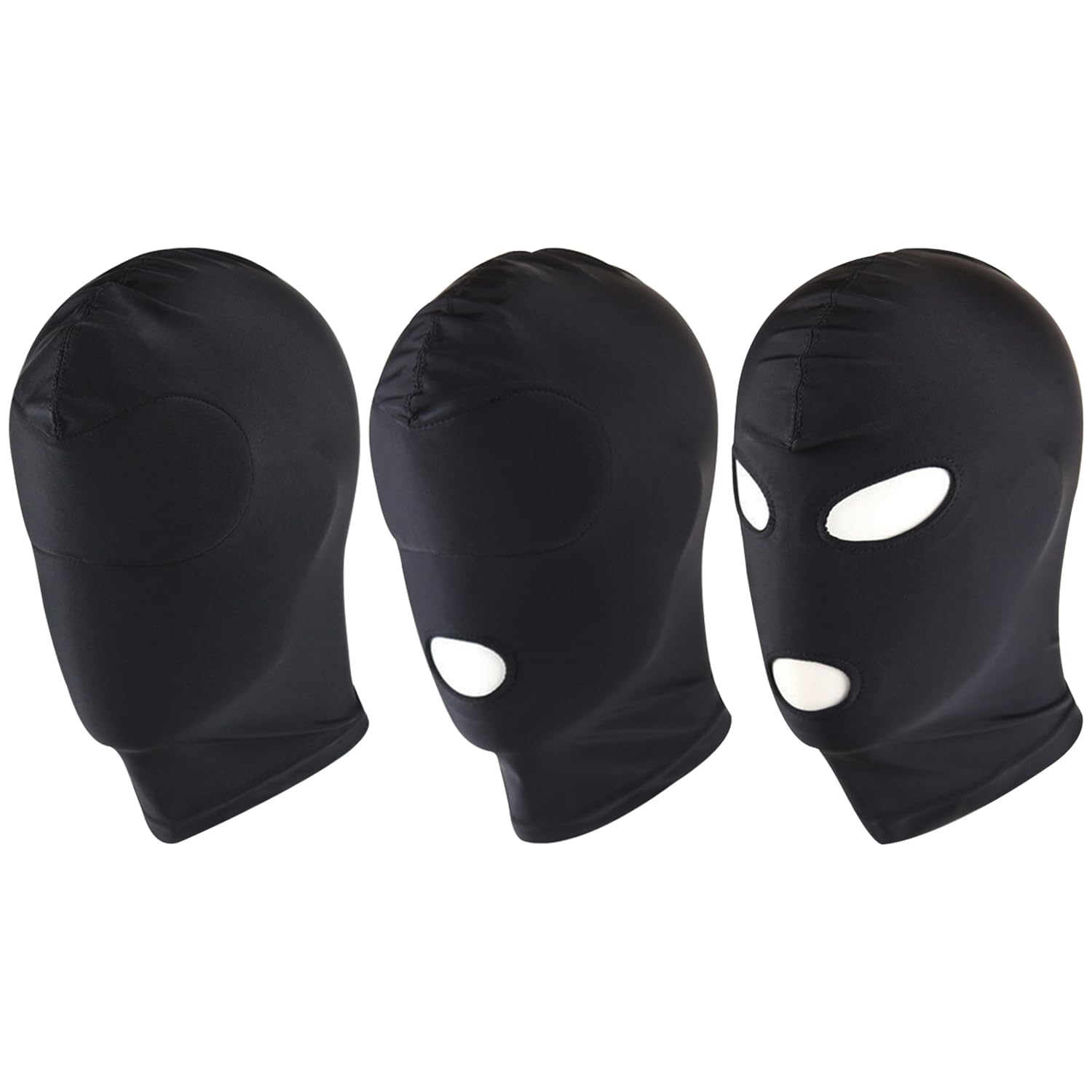 SYEYCW 3 Pcs Black Mask Set, Full Cover Hood Masks, Breathable Elastic Open Eyes and Mouth Mask, Open Mouth Head Masks