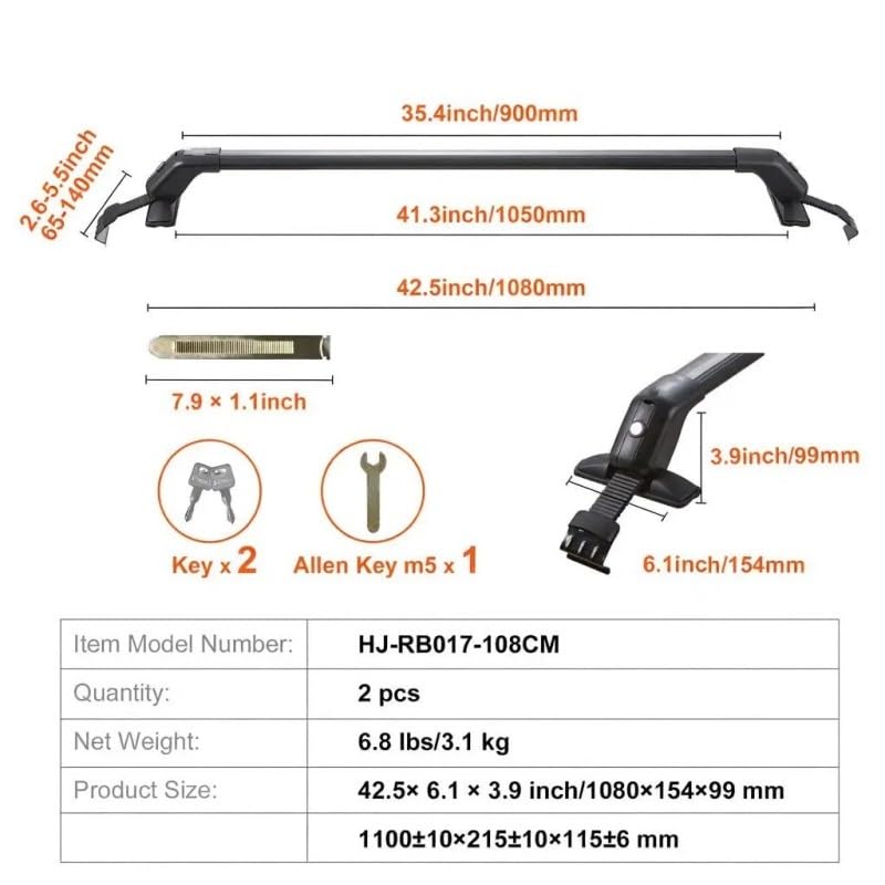 Baca de techo para ampliar maletero con barras transversales antirrobo que cargan 70,3 kg 5