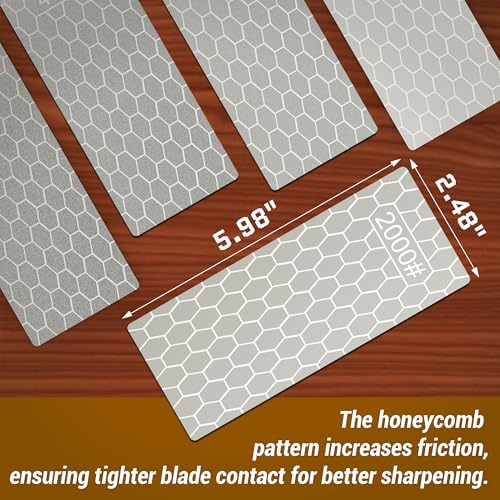 XARILK 5 PCS Diamond Knife Sharpening Stones Set, 6×2.5\" Diamond Sharpening Plates with Honeycomb Surface Plate for Scissors Knives Kitchen Tools, 200# 400# 600# 1000# 2000# Grit - Thumbnail 3