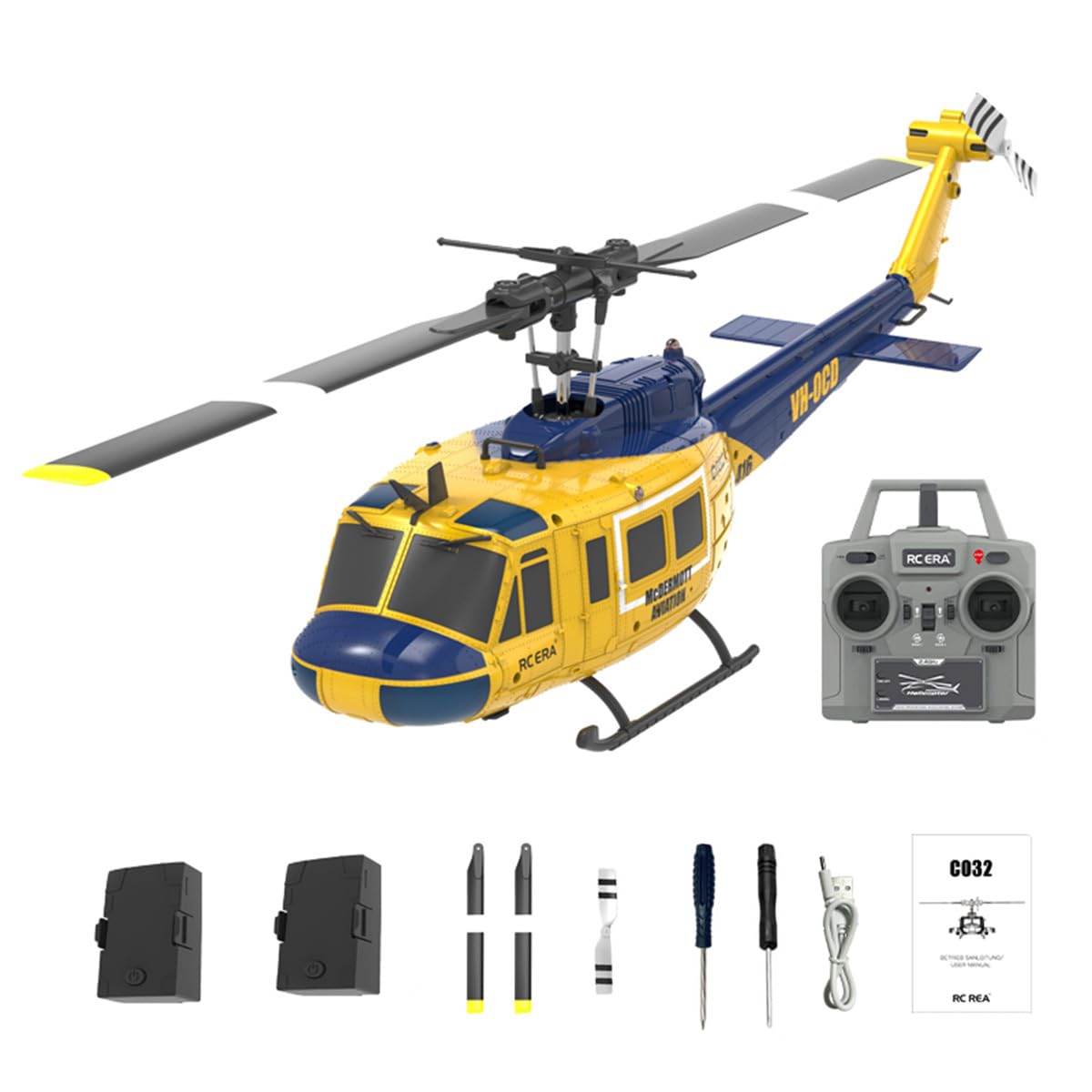 BuildCubes UH-1 RC Helicopter for Adults, 1/48 Scale, 2.4G 6CH Flybarless Stunt RC Military Helicopter, Optical Flow Positioning, Reverse Flight, Gift - RTF
