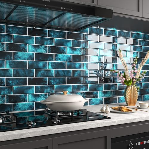 FunStick Pegatinas Decorativas Cocina Azulejos Adhesivos Azul Oscuro 30×30CM 5 Baldosas Adhesivas Pared Cocina Lavable Losetas Adhesivas Pared Baño Azul Oscuro Pegatinas Vinilos Azulejos Para Cocinas