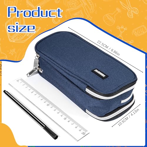 Pencil Case, Pen Bag, Pen Pouch, Pen Case, Canvas Zipper Pencil Pouch, 3 Compartment Pencil Bag, Large Pencil Case Organizer for School, College Pencil Case, Pencil Pouches - Blue