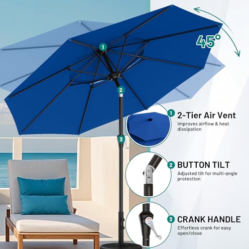 Image of AreShark 10ft 2 Tiers Patio Umbrella - Outdoor Umbrella Waterproof UV Protection, Market Table Umbrella w /Push Button Tilt&Crank for Pool, Porch, Garden(Royal Blue)