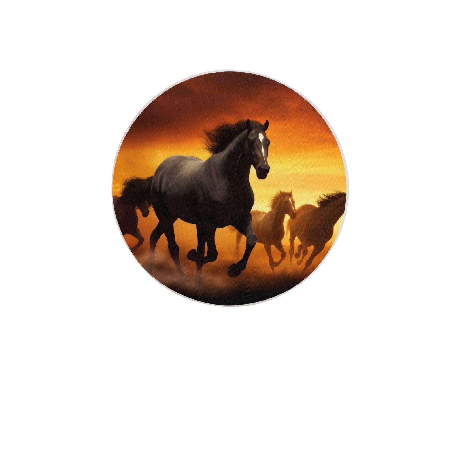 Running Black Horses Absorbent Drink Coasters Diatomaceous Round Coaster 4 Inch Reusable Cup Coasters Set 4pc