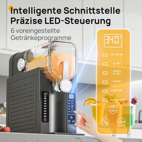 INITIO Slush Maschine, 2L Slushie Machine für Zuhause für Slushi, Frappé, Milchshake & Margaritas, Ohne Eis Benötigt, LED Display, Selbstreinigend, Schwarz, AD03, 6 Programmen+1 Pack
