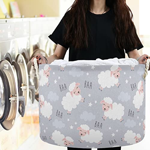 Image of visesunny Sweet Dreams Sheep Animal Pattern Laundry Baskets Fabric Storage Bin Storage Box Collapsible Storage Basket Toy Clothes Shelves Basket for Bathroom,Bedroom,Nursery,Closet,Office