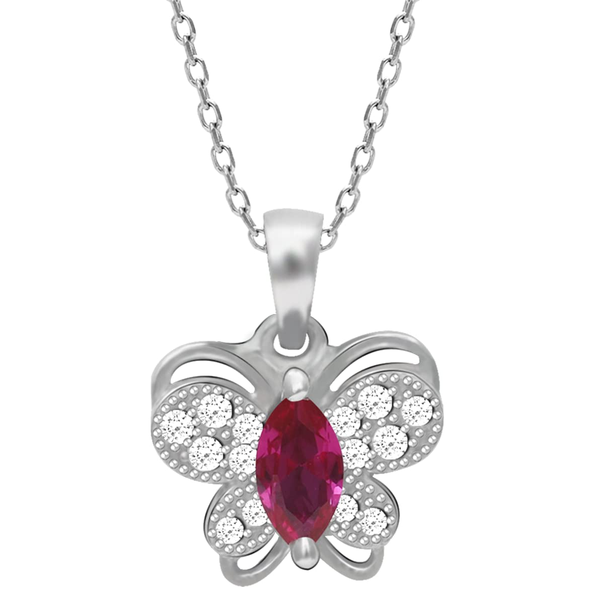 GIVAWomen's 925 Sterling Silver Pop Pink Studded Butterfly Pendant With Link Chain Necklace to Gift With Certificate of Authenticity and 925 Hallmark, Sterling Silver, Cubic Zirconia