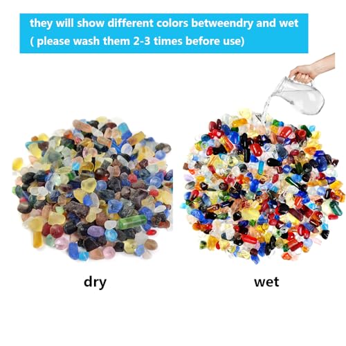 Image of HappyFiller 5 LB Tumbled Glass Bead Stones,Matted Colorful Artificial Sea Glass Pebbles,Vase Fillers,Garden Landscape,Fountain Rocks,Aquarium Fish Tank Pea Gravel,Beach Theme,Resin Art