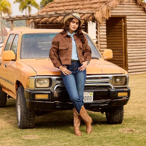 Image of IUV Cowboy Boots For Women Western Cowgirl Boots Mid Calf Snip Toe Boot With Chunky Heel