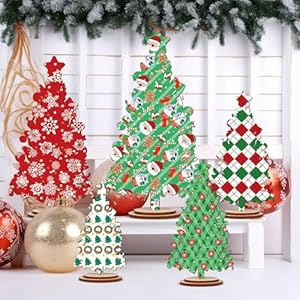 5 Pcs Rustic Wooden Christmas Tree Table Decor - Freestanding Shelf Centerpiece for Home Mantel or Tiered Tray 5 Pcs Rustic Wooden Christmas Tree Table Decor Freestanding Shelf Centerpiece for Home Mantel or Tiered Tray