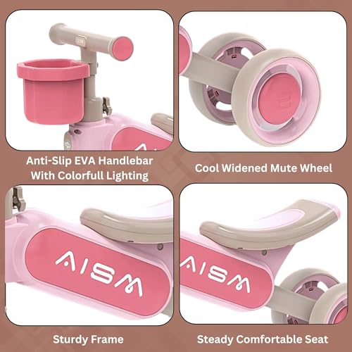 Image of Baby Balance Bike | Toddler First Ride-On Bike | Non-Pedal 4-Wheel Push Bike | Lightweight & Sturdy Design for Boys & Girls | Ideal for 1.5-4 Years Old Pink : KB-079