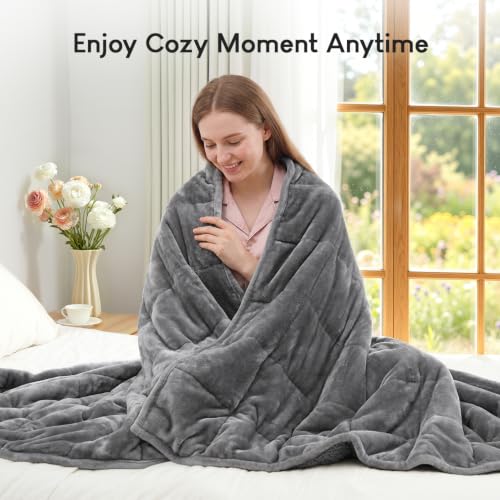 Image of Cottonblue Sherpa Fleece Weighted Blanket 15 lbs for Adult, Flannel Cozy Plush Bed Blankets, Fuzzy Sherpa Weighted Blankets Full Size, Minky Soft Blanket for Sofa Bed, 48 x 72 inches, Grey