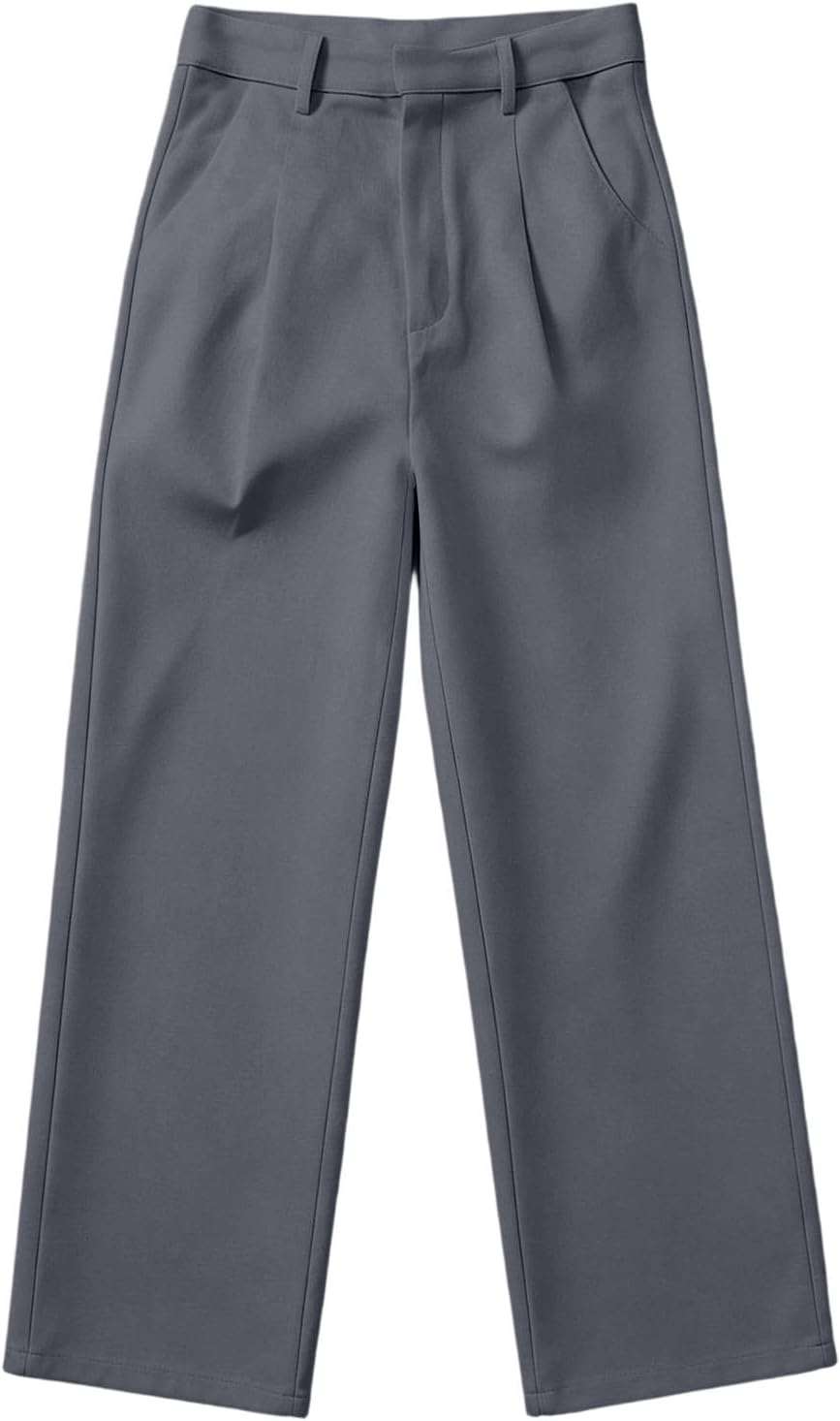 Men's Pleated Wide Leg Dress Pants Zipper Fly Straight Leg Trousers