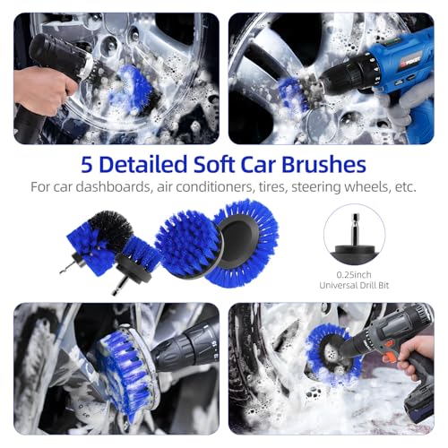 Carehabi Kit Nettoyage Voiture, 22 Pièces Brosse Nettoyage Voiture Kit Nettoyage Voitures Interieur Exterieur pour Jantes Fentes de Ventilation Roues Surfaces – Image 5