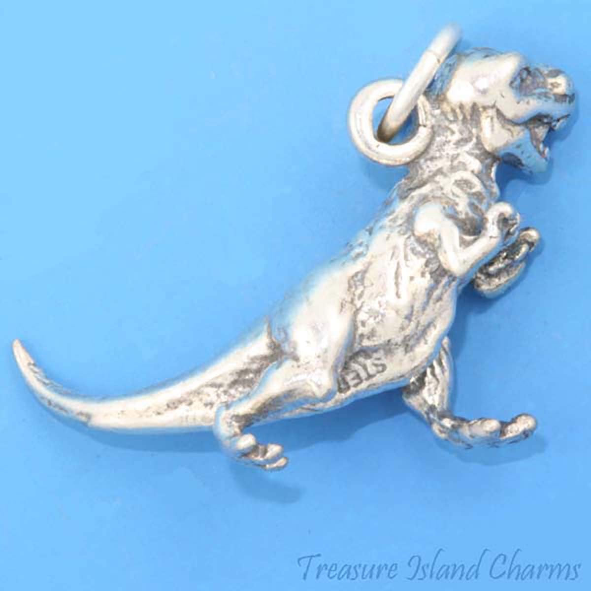 Tyrannosaurus Dinosaur T-Rex 3D 925 Solid Sterling Silver Charm Pendant Bracelet Jewelry Making Supply