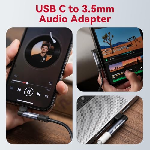 Image of Right Angle USB C to 3.5mm Audio Adapter, Type USB C to Headphone Jack Dongle Aux Adapter Compatible with Smartphones,Laptops,Tablets,Headphones,Speakers