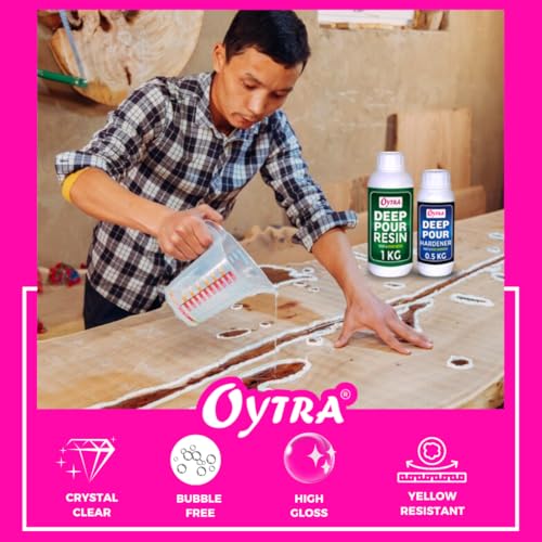 Image of Oytra Casting Deep Pour Epoxy Resin & Hardener 2:1 Ratio Crystal Clear Transparent Liquid for Wood River Table Top Large Mould Casting Preservation & DIY Art Projects High Gloss Finish (6 Kg)