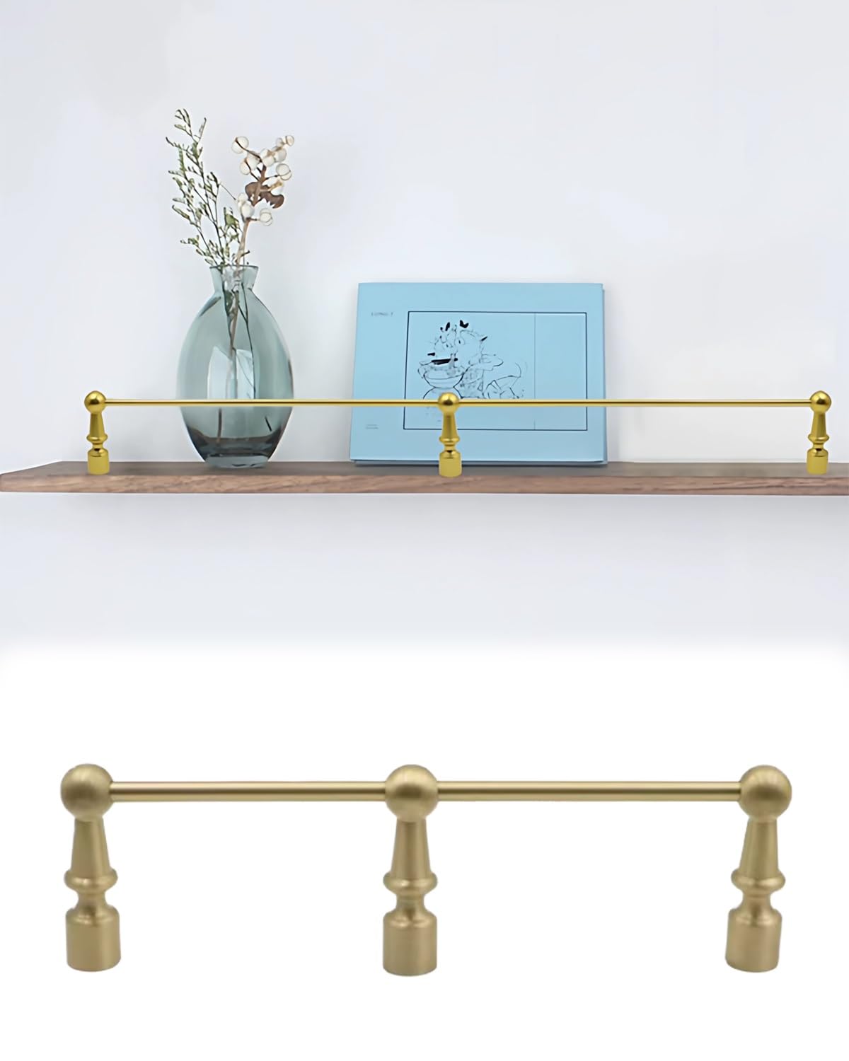 Regal-Leitschienen aus Messing, Küchenhalterung, Rohr, bis zu 200 cm, dekorative Galeriehalterungen aus Messing, 5 Stück, 56in / 142,2 cm für sichere Regallösung