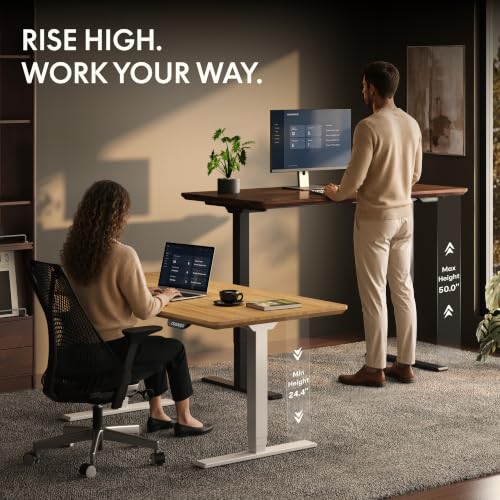 Image of FLEXISPOT E6 MAX Solid Black Walnut Wood Standing Desk 55 inchx28 inch, Solid Hardwood Ergonomic Beveled Desktop, Dual Motor 3-Stage Sit Stand Desk, Heavy-Duty Workstation Supports Up to 352 lbs (White Frame)