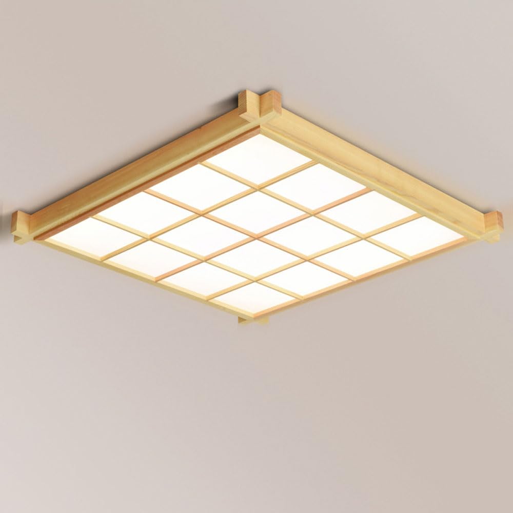 HXYSXHJUO LED Wood Ceiling Lamp Nordic Square Light Japanese Style Chandelier Fixture, 3000K Flush Mount Lights for Living Room Entryway Bedroom Hallway