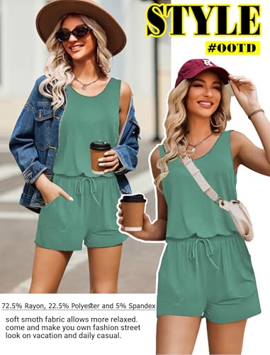 Image of ADOME Rompers for Women Summer Sleeveless Scoop Neck Tank Top Casual Short Jumpsuit Rompers with Pockets