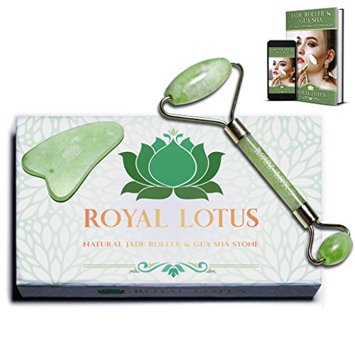 Genuine Jade Roller and Gua Sha Scraping Facial Tools Set | Anti Aging Natural Green Stone Massager for Rejuvenating Skin and Slimming Face