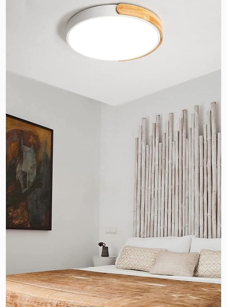 ściemnialna lampa sufitowa nowoczesna minimalistyczna lampa sufitowa w okrągłym kształcie led drewno i metal i akryl oświetlenie sufitowe do montażu podtynkowego wąskie oświetlenie panelowe/biały/23