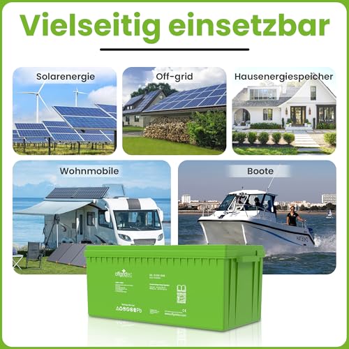 Offgridtec GEL Batterie 12V 200Ah, 2400Wh Versiegelte Blei-Säure Deep-Cycle Solarbatterie, bis 1800 Zyklen, M8-Schraubanschlüsse, wartungsfrei, geringe Selbstentladung, auslaufsicher, Innen & Off-Grid