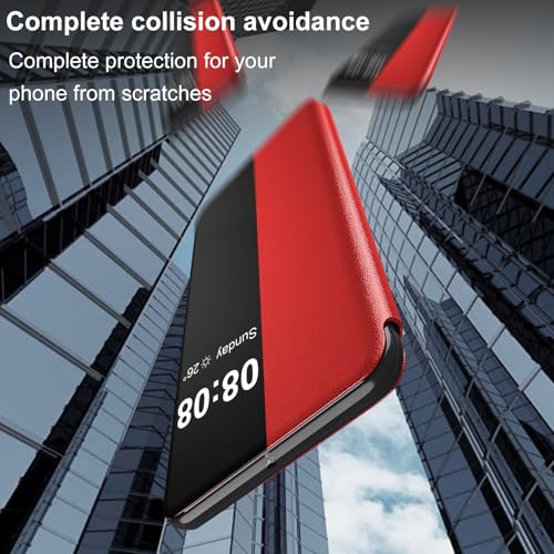 Étui pour Samsung Galaxy S25 FE antichoc rabat Clear View rouge