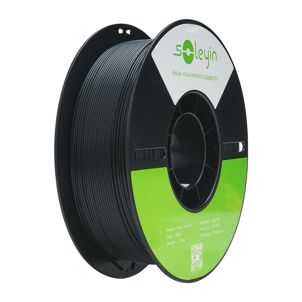 Creality Soleyin Filament Ultra PLA 1,75 mm 1 kg pour imprimante 3D, précision dimensionnelle +/- 0,02 mm, vitesse d'impression 30 à 300 mm/s, noir mat