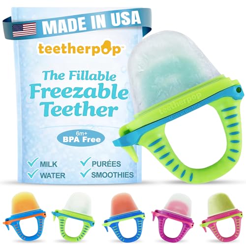 Image of Fillable Freezer Teethers for Babies – Made in USA Teething Pacifier | Breastmilk popsicle teether feeder with spill-proof sippy slits for liquids & purées. Baby teething toys cooling relief