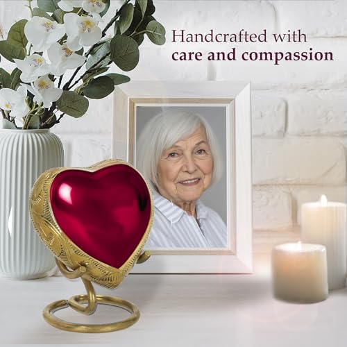 Trupoint Memorials Small Urns for Human Ashes Keepsake, Mini Heart Urn with Stand, Decorative Cremation Urns for Adult Men & Women – Heart Stand, Red by Trupoint Memorials - Used condition - Image 6