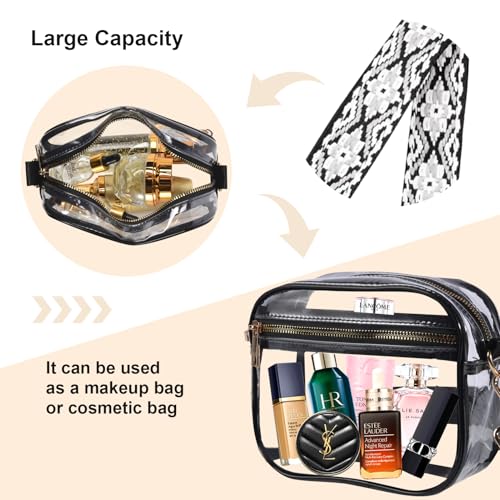 Image of Fibrdoo Clear Bag Stadium Approved, Leather Clear Crossbody Purse Bag for Concerts Sports Events Festivals