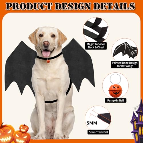 OLANRUN Dog Halloween Costume - Adjustable Dog Bat Wings Costumes for Large Dogs with Pumpkin Bell Skeleton Print On The Back - Halloween Dog Costume Cosplay Party Dress Up (Black) — photo 3