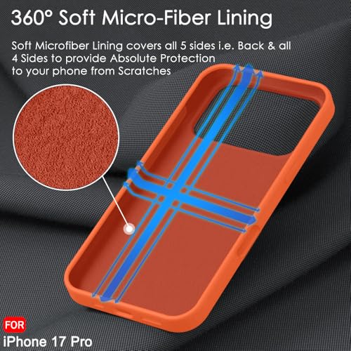 Image of TheGiftKart Liquid Silicone Back Cover Case for iPhone 17 Pro | Soft Micro-Fibre Lining Inside | Camera & Screen Protection | Shockproof Back Cover Case for iPhone 17 Pro (Silicone, Orange)