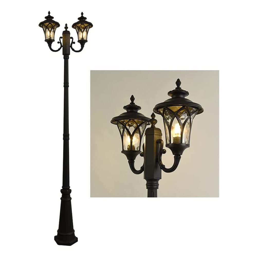 QUSYZD Strong Durable E27 Retro Lawn Garden Floor Lamp Glass Lantern Waterproof Aluminum Metal Outdoor Patio Pillar Post Lamp 2-Heads European Landscape Path Panels,Glass-260cm