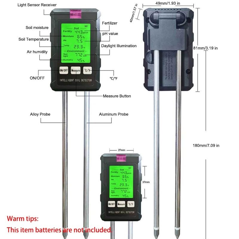 6 in 1 Soil Meter Soil PH Tester Moisture Fertility Temperature Air Humidity Light Detector for Garden Planting Land Analysis