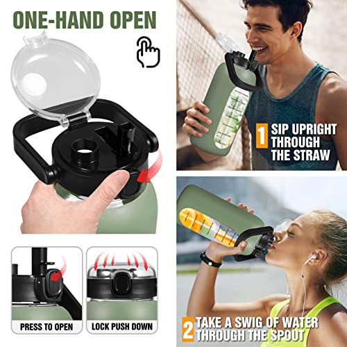 Yomious 64 Oz Glass Water Bottle With Straw - Half Gallon Water Bottle With Handle And Silicone Sleeve - Large Motivational Glass Water Bottle With Measurements And Time Marker - Reusable Water Jug #TOP3