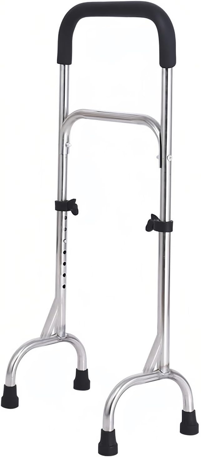 Quad Cane Adjustable Tetrapod Walking Stick with Four Leg Wide Base for Stability and Mobility Aid, Lightweight Stainless Steel Design with Comfortable Grip for Elderly Support