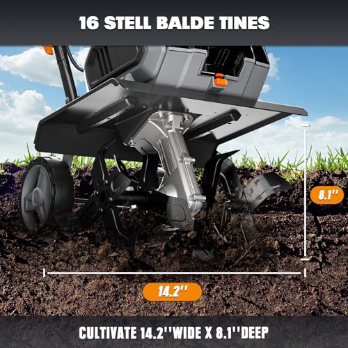 Mellif Cordless Garden Tiller/Cultivator 14.2in Width for Dewalt 20V Max Battery (Tool Bare, No Battery) Electric Brushless Rotary Tiller w/ 16 Steel Tines for Yard, Soil Digging, Grass Reseeding - Thumbnail 3