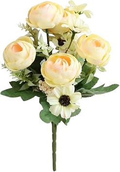YZZY Artificial Flowers, 1 Pack Fake Silk Camellia Bouquet Faux Flowers for Tables Home Indoor Outdoor Decorations Flower Arrangements Yellow