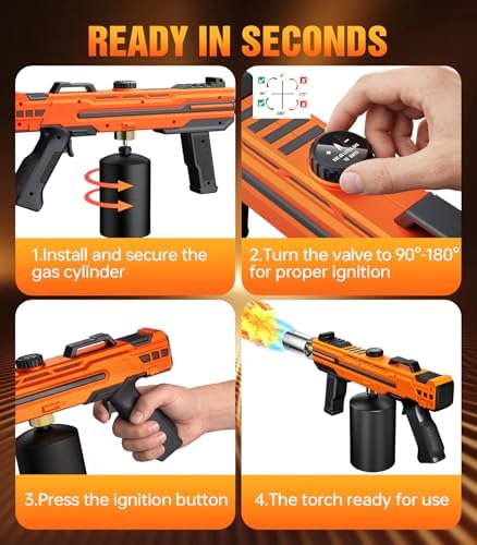 Powerful Propane Torch Gun, Flame Thrower Kitchen Torch Cooking with Adjustable Flame, Torche Propane Gun Butane Torch for Searing Steak, BBQ, Campfire, Fireplace (Tank Not Included)(Orange) — view 4