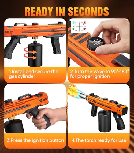 Image of Powerful Propane Torch Gun, Kitchen cooking Torch lighter with Adjustable Flame, Flame Thrower Gun Butane Torch for Searing Steak, BBQ, Campfire, Fireplace (Tank Not Included) (Orange)