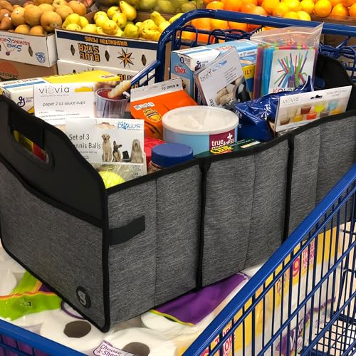 geckobrands Portable Collapsible Shopping Cart & Trunk Organizer Tote - Easy Storage, 3 Compartments with Removable Divider, Exterior Side Pocket, and Sturdy Handles3