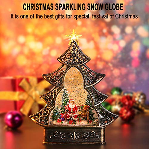 Melunar Christmas Snow Globe Lantern with Swirling Water Glittering Snowglobe Triangular Christmas Tree Xmas Lantern for Christmas Home Decoration and Gift - Thumbnail 2