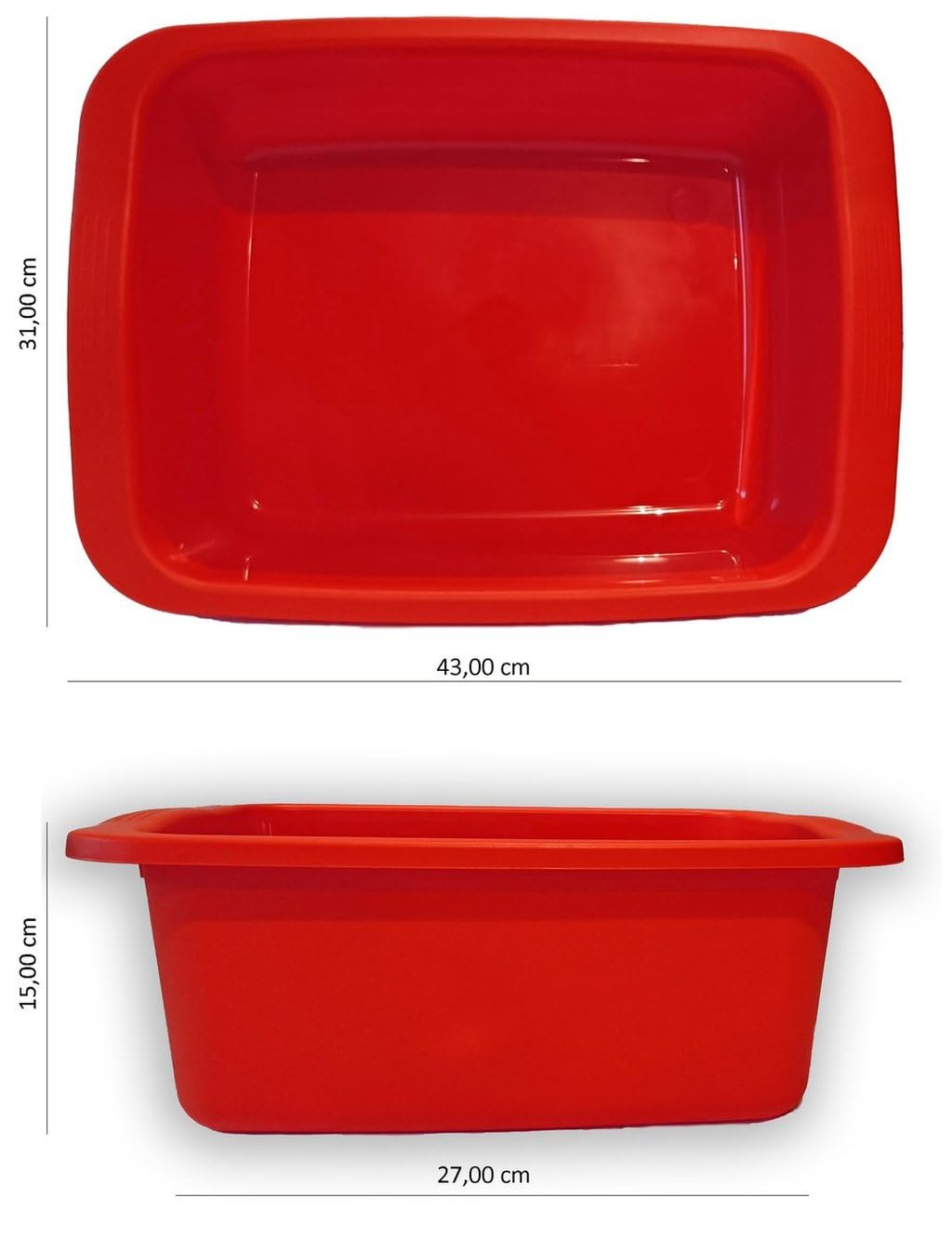 MACHIAVELLI START Cuenco rectangular de color rojo. Barreño de plástico de 10 l de capacidad. Cubeta multiusos de 42 x 31 x 15,5 cm