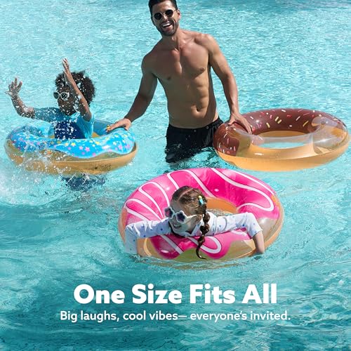 JOYIN Donut Pool Float with Glitters 32.5” (3 Pack), Funny Tube Toys for Swimming Pool Party and Donut Party Supplies