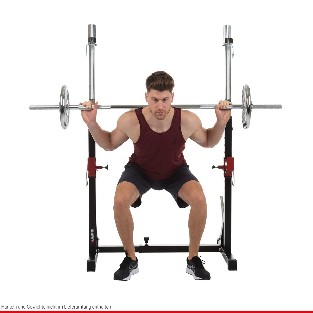 HAMMER Langhantelablage Core 2.0, platzsparende Trainingsstation, flexible Verstellung, 2 Hantelscheiben-Halterungen, Gewichtsbelastung 120 kg, 68 x 77 x 117 cm